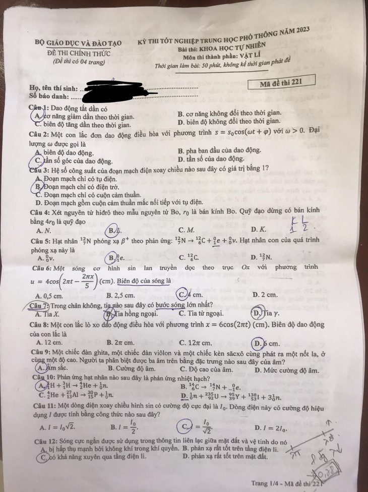 Đã có đề Vật lý kỳ thi tốt nghiệp THPT 2023 - Ảnh 1. Đã có đề Vật lý kỳ thi tốt nghiệp THPT 2023 - Ảnh 1.