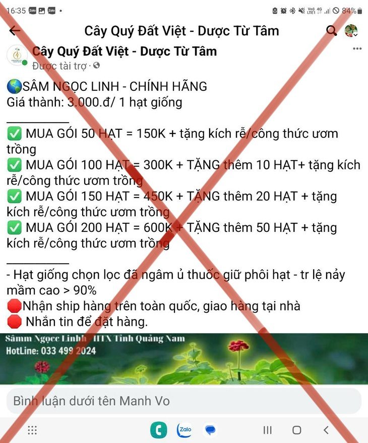 Một trang mạng xã hội đăng tải thông tin sai sự thật được UBND huyện Tu Mơ Rông phát hiện - Ảnh chụp màn hình